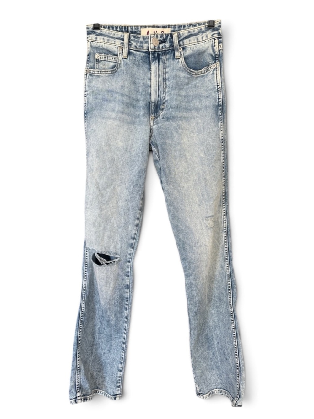 AMO Willa Slim Flare Wander Jeans with Knee Rip - 25x32